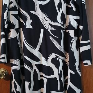 Black White Pink Abstract Midi Dress 2X
